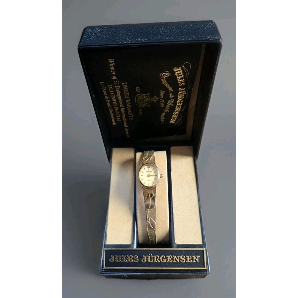 Vintage Jules Jurgensen Womens Wrist Watch 7258 Adjustable Working W/Box
